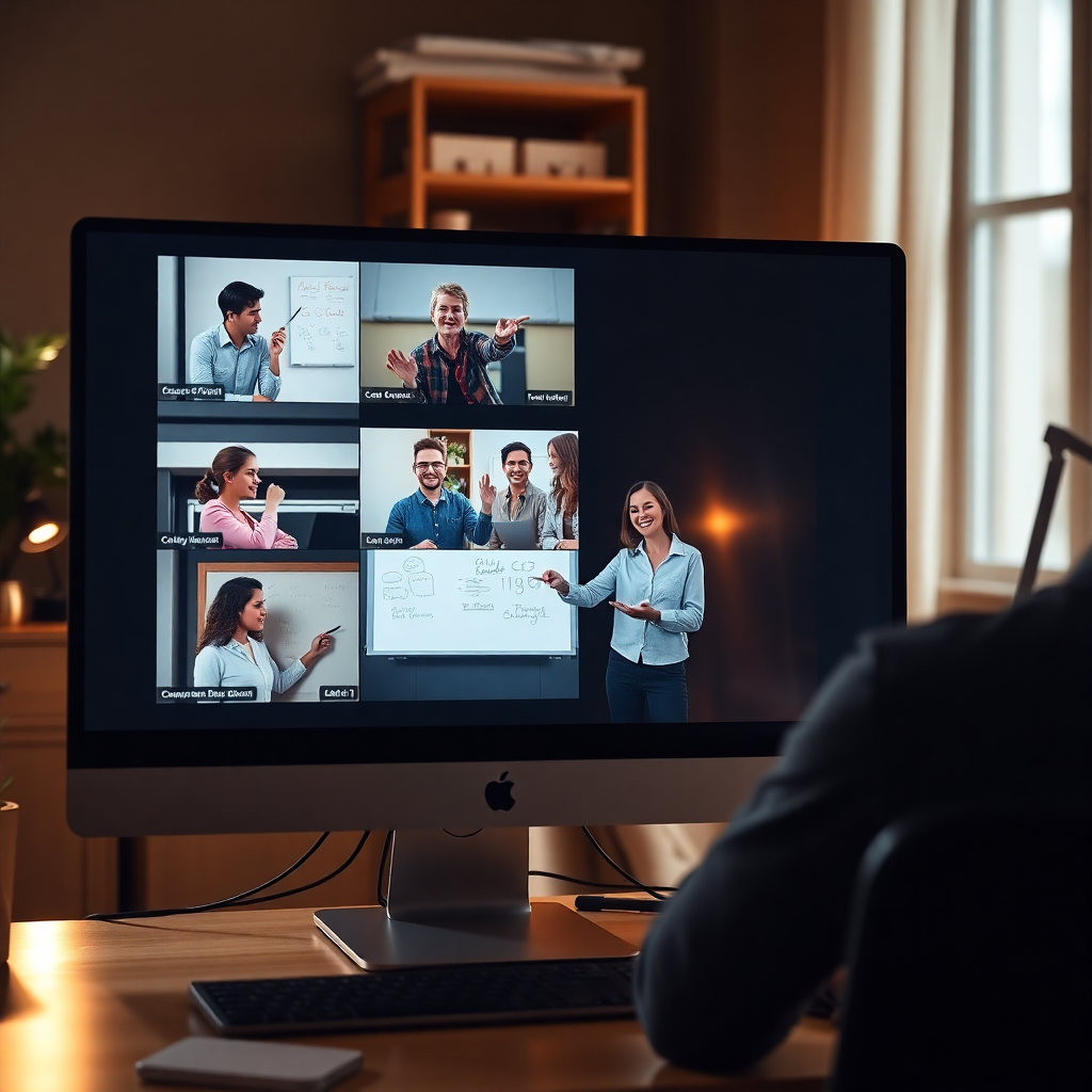 Students in live semester class on screen